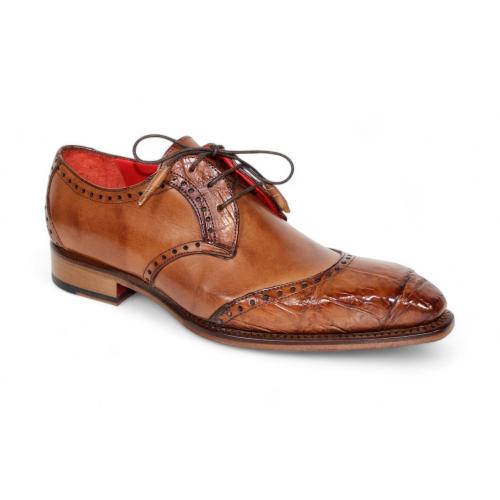 Fennix Italy "Jax" Brandy Genuine Alligator / Italian Suede Leather Lace-Up Dress Shoes.